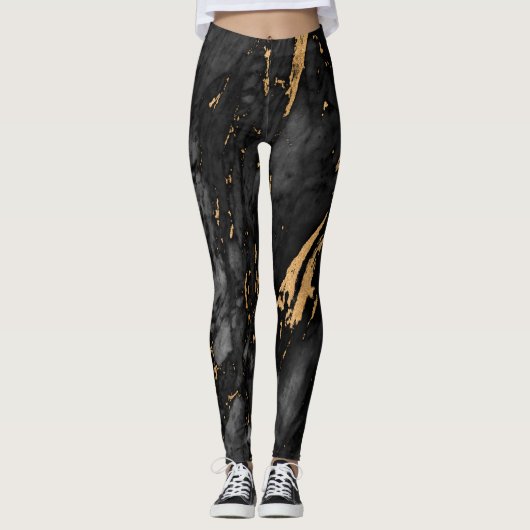 Leggings Texture en marbre noir et or (Devant)