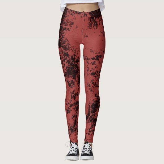 Leggings Texture en marbre rouge en terre cuite (Devant)