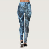 Leggings Texture fluide de marbre bleu et gris abstrait (Dos)