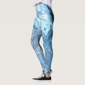 Leggings Texture fluide de marbre bleu et gris abstrait (Gauche)