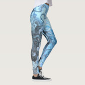 Leggings Texture fluide de marbre bleu et gris abstrait (Droite)