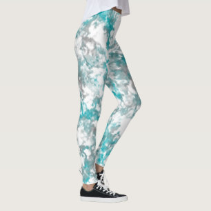 Leggings texture gris turquoise et marbre blanc