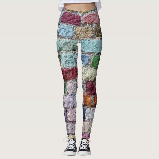 Leggings Texture murale en brique peinte colorée (Devant)