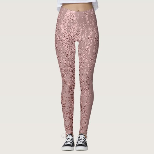 Leggings Texture or métallique, quartz rose. (Devant)