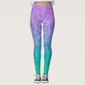 Leggings Texture parties scintillant violet et verte ombre (Devant)