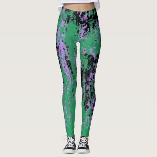 Leggings Texture pourpre noire verte (Devant)
