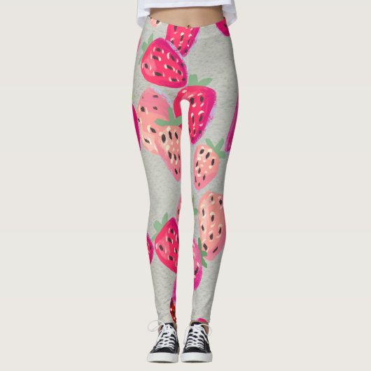 Leggings Texture tirée à la main de fraise mûre (Devant)