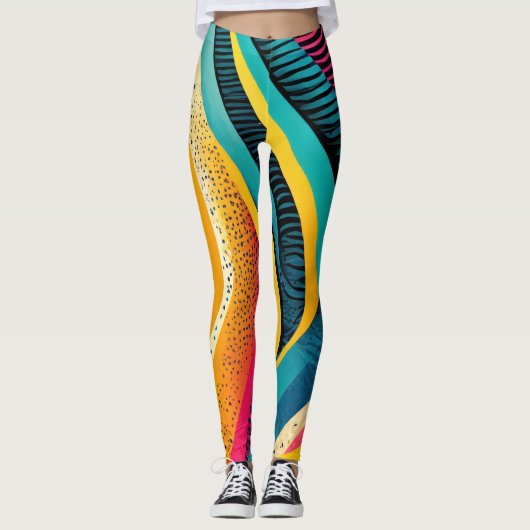 Leggings Textures courbes aux couleurs vives (Devant)