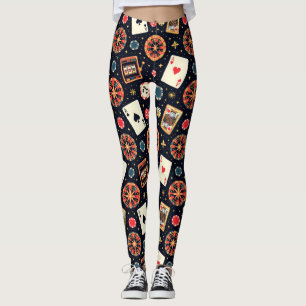 Leggings Thème de motif de casino sur fond noir