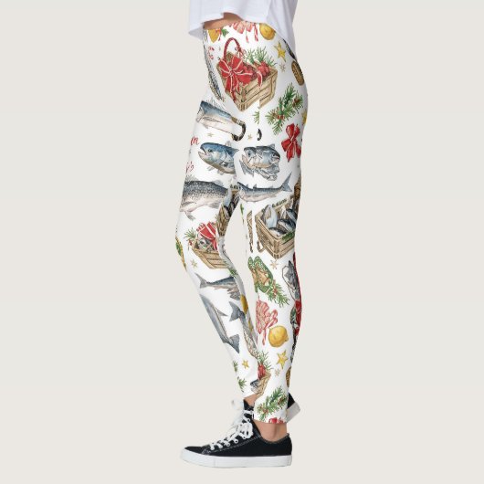 Leggings Thème de Noël de pêche (Gauche)