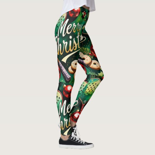 Leggings Thème de Noël de Pickleball (Droite)