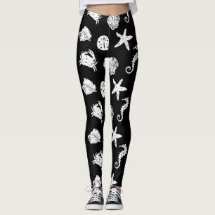 Leggings Thème nautique noir et blanc de plage de créatur