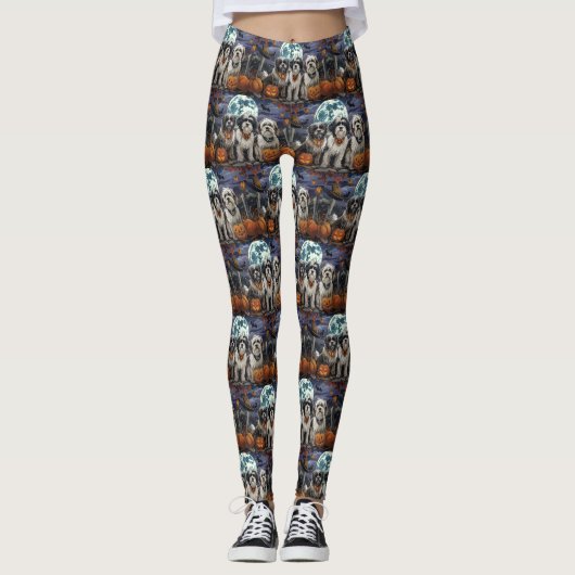 Leggings Tibetan Terrier Halloween Effrayant (Devant)