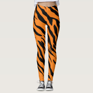 Leggings Tiger Gravure noire Orange motif en peau d'animal 