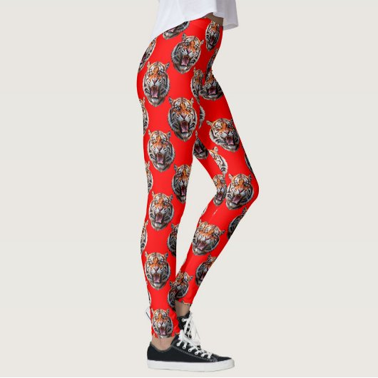Leggings Tiger Head Pattern Design Red