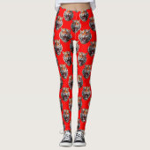 Leggings Tiger Head Pattern Design Red (Devant)