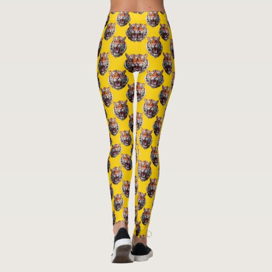 Leggings Tiger Head Pattern Design Yellow  (Dos)