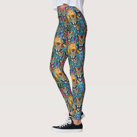 Leggings Tiger Head Rainbow colors paint stains (Gauche)