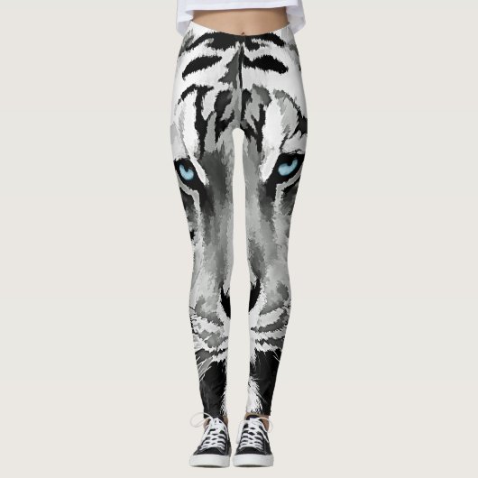 Leggings Tiger Noir et Blanc Bleu yeux (Devant)