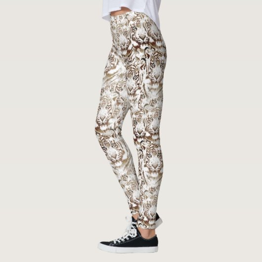 Leggings Tiger Visage Design Blanc et Brown (Gauche)