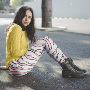 Leggings Tiges Animales Blanches Et Roses