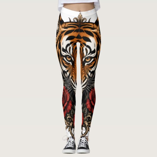 Leggings tigre avec des roses (Devant)
