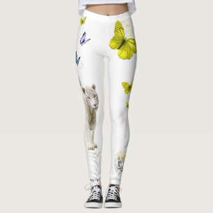 Leggings Tigre blanc papillon jaune poussière d'étoile doré
