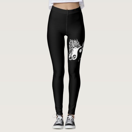 Leggings Tigre et dragon, Yin Yang, Noir moderne et blanc (Devant)
