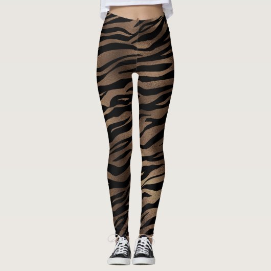 Leggings Tigre Imprimer Chocolat Jambes de femmes noires (Devant)