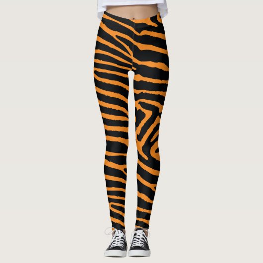 Leggings Tigre orange au néon barré (Devant)
