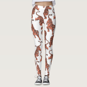 Leggings Tigres vintages, motif sans couture dessiné à la m