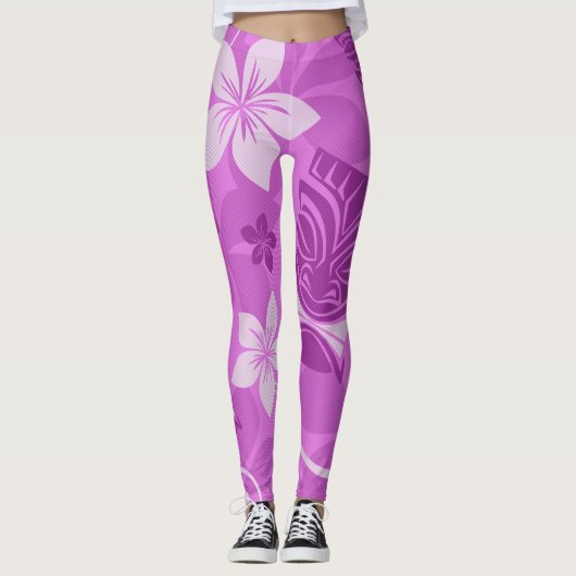 Leggings Tiki Hawaiian violet et rose (Devant)