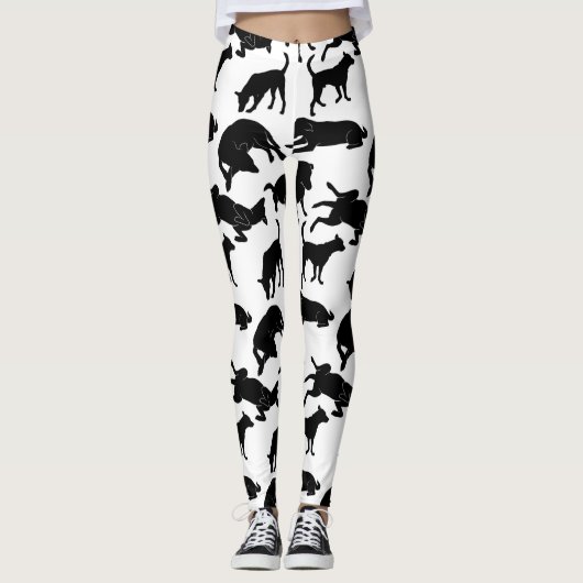 Leggings Timbre de chien noir et blanc monochrome motif (Devant)