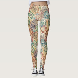 Leggings Timbre de passeport rustique motif de voyage (1)