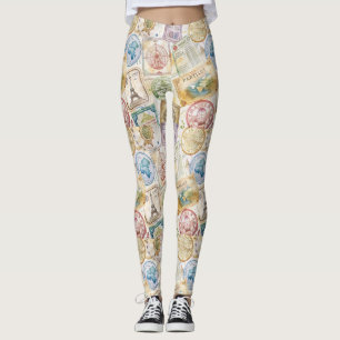 Leggings Timbre de passeport rustique motif voyage (8)