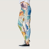 Leggings Timbres de passeport super mignons et colorés (Gauche)