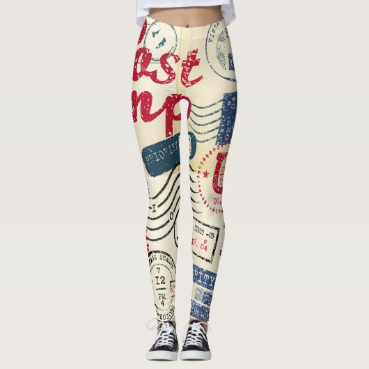 Leggings Timbres de poste rétro, collection vintage. (Devant)