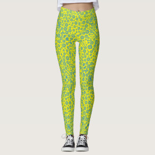 Leggings Tiny Flowers Motif.Bleu 02.b Jaune BG
