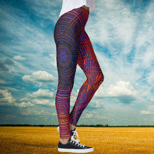 Leggings Tisser Mandala rouge orange et violet