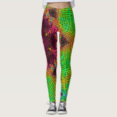 Leggings Tisser Mandala vert orange et rose (Devant)