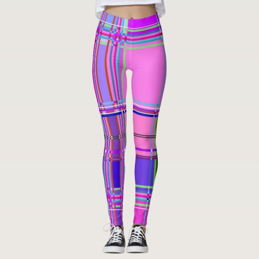Leggings Tissu à carreaux rose motif Madras (Devant)