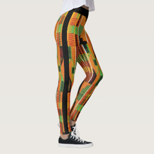 Leggings Tissu africain de la tribu Kente imprimé vert ora
