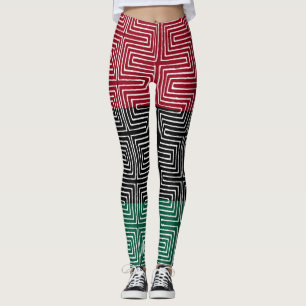 Leggings Tissu de boue africaine Maze Rouge Noir Vert