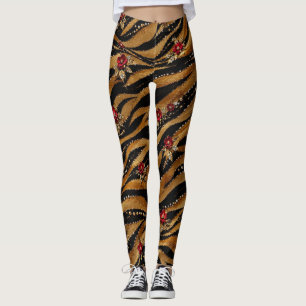 Leggings Tissu Tigre Rose Cristal Rouge