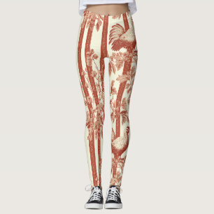 Leggings Toile de Jouy Florale Vintage avec Poule (10)
