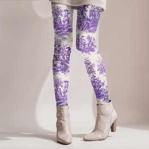 Leggings Toile de Jouy florale violette vintage monogramme