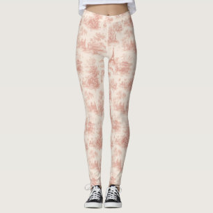 Leggings Toile de Jouy Romantique Rose Motif Campagne (2)