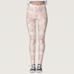 Leggings Toile de Jouy Romantique Rose Motif Campagne (4)