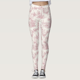 Leggings Toile de Jouy rose romantique motif campagne (3)