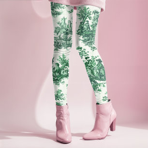 Leggings Toile de Jouy verte florale vintage